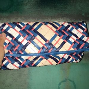 London Fog Fun Colorful Woven Leather Clutch Bag